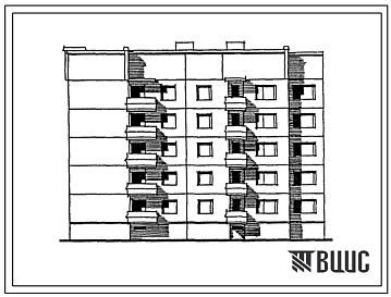 Фасады Типовой проект 120-018.2 Блок-секция 5-этажная 20-квартирная торцевая левая 1Б-2Б-2Б-2Б. Для городского строительства в Литовской ССР