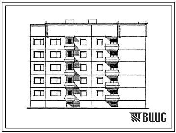 Фасады Типовой проект 120-019.2 Блок-секция 5-этажная 20-квартирная торцевая правая 1Б-2Б-2Б-2Б. Для городского строительства в Литовской ССР