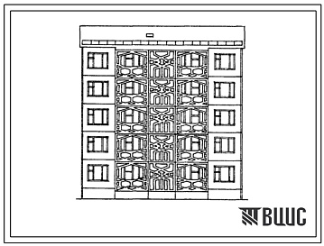 Фасады Типовой проект 1Кз-464ДС-26с.13.86 Блок-секция рядовая с торцовыми окончаниями 5-этажная 15-квартирная 2Б.2А.2Б (для г. Алма-Аты)