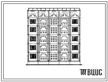 Фасады Типовой проект 121-0166с.13.87 Блок-секция рядовая с тоцевыми окончаниями 5-этажная 15-квартирная 3.1.2. Для строительства в Казахской ССР.