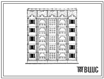 Фасады Типовой проект 121-0168с.13.87 Блок-секция рядовая с торцевыми окончаниями 5-этажная 10-квартирная 3.4. Для строительства в Казахской ССР.
