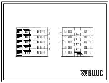 Фасады Типовой проект 125-011 Пятиэтажная блок-секция торцевая правая на 15 квартир (однокомнатных 1Б-5; двухкомнатных 2Б-5; четырехкомнатных 4А-5) с шагом стен 3,2 и 6,4 м для строительства в 1В, 2Б, 2В, 2Г, 3А, 3В климатических подрайонах