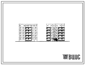 Фасады Типовой проект 135-0106с Пятиэтажная десятиквартирная рядовая блок-секция левая (трехкомнатных 3А — 5, четырехкомнатных 4Б — 5). Для строительства в IV климатическом районе сейсмичностью 7 и 8 баллов.