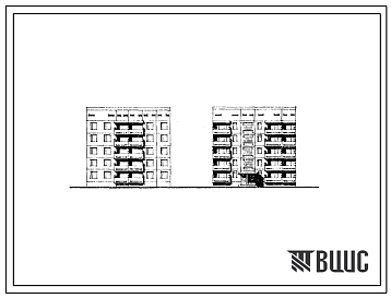 Фасады Типовой проект 135-0107с Пятиэтажная десятиквартирная рядовая блок-секция правая (трехкомнатных 3А — 5, четырехкомнатных 4Б — 5). Для строительства в IV климатическом районе сейсмичностью 7 и 8 баллов.