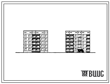 Фасады Типовой проект 135-0139с/1 Пятиэтажная блок-секция рядовая левая с торцевыми окончаниями на 10 квартир (трехкомнатных 3А-5, четырехкомнатных 4Б-5). Для строительства в 4 климатическом районе сейсмичностью 7 и 8 баллов