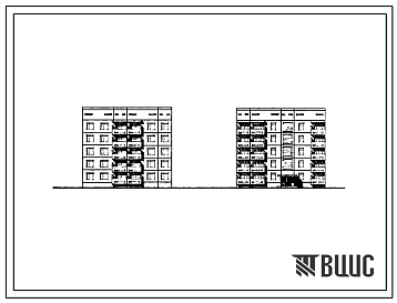Фасады Типовой проект 135-0140с/1 Пятиэтажная блок-секция рядовая правая с торцевыми окончаниями на 10 квартир (трехкомнатных 3А-5, четырехкомнатных 4Б-5). Для строительства в 4 климатическом районе сейсмичностью 7 и 8 баллов