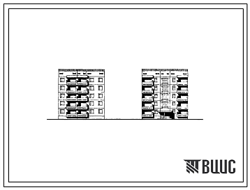Фасады Типовой проект 135-0141с/1 Пятиэтажная блок-секция рядовая правая с торцевыми окончаниями на 10 квартир (двухкомнатных 2Б-5 трехкомнатных 3Б-5). Для строительства в 4 климатическом районе сейсмичностью 7 и 8 баллов