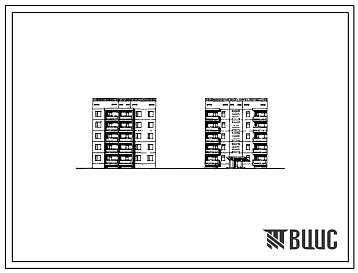 Фасады Типовой проект 135-0163с/1 Пятиэтажная блок-секция рядовая левая с торцевыми окончаниями на 10 квартир (двухкомнатных 2Б-5, трехкомнатных 3Б-5). Для строительства в 4 климатическом районе сейсмичностью 7 и 8 баллов