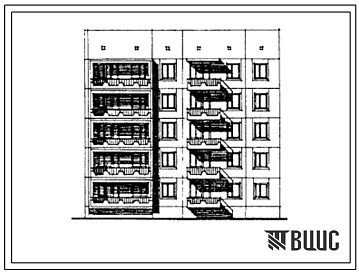 Фасады Типовой проект 135-0371с.13.88 Блок-секция торцевая (левая) пятиэтажная 15-квартирная 1-3-4. Для строительства в Кабардино-Балкарской АССР.