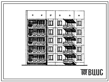 Фасады Типовой проект 135-0372с.13.88 Блок-секция торцевая (левая) пятиэтажная 15-квартирная 2-3-3. Для строительства в Кабардино-Балкарской АССР.