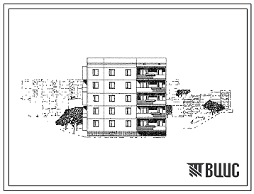 Фасады Типовой проект 96-05 5-этажная блок-секция, торцевая левая на 15 квартир.