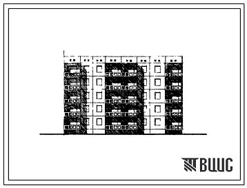 Фасады Типовой проект 105-016с Блок-секция пятиэтажная торцевая правая на 25 квартир (однокомнатных 1Б-10, двухкомнатных 2Б-10, трехкомнатных 3Б-5). Для строительства в 3 климатическом районе Киргизской ССР сейсмичностью 8 баллов
