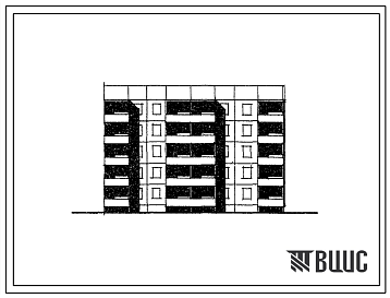 Фасады Типовой проект 105-016с/1 Пятиэтажная блок-секция торцевая правая на 25 квартир (однокомнатных 1Б-10, двухкомнатных 2Б-10, трехкомнатных 3Б-5). Для строительства в 3 климатическом подрайоне Киргизской ССР сейсмичностью 8 баллов