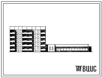 Фасады Типовой проект 105-071с Блок-секция 5-этажная 22-квартирная 3Б.2Б - 2Б.1Б.1Б торцовая правая со встроенно-пристроенным магазином "Универсам"