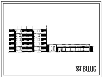 Фасады Типовой проект 105-072с Блок-секция 5-этажная 23-квартирная 3Б.2Б - 2Б.1Б.1Б торцовая правая со встроенно-пристроенным магазином