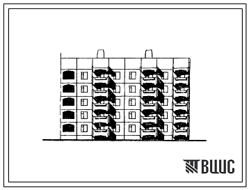 Фасады Типовой проект 105-089с.84 Блок-секция 5-этажная 25-квартирная 3Б.2Б-2Б.1Б.1Б торцевая правая. Шаг поперечных стен 3,6 м. Для строительства в 3 климатическом районе Киргизской ССР сейсмичностью 9 баллов.