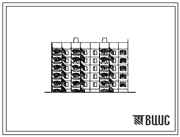 Фасады Типовой проект 105-090с.84 Блок-секция 5-этажная 25-квартирная 1Б.1Б.2Б-2Б.3Б торцевая левая. Шаг поперечных стен 3,6 м. Для строительства в 3 климатическом районе Киргизской ССР сейсмичностью 9 баллов.