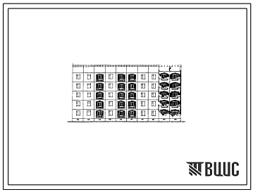 Фасады Типовой проект 105-0115с.86 Блок-секция 5-этажная 25-квартирная 4Б.3Б - 3Б.2Б.1Б торцовая правая