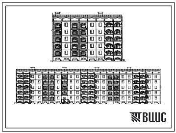 Фасады Типовой проект 111-105-127с.13.87 Дом 5-этажный 6-секционный 80-квартирный с помещениями общественного назначения в подвале. Для строительства в Киргизской ССР.