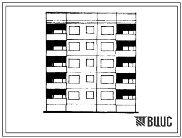 Фасады Типовой проект 1-464А-0144/1 Пятиэтажная блок-секция рядовая на 15 квартир (двухкомнатных 2А-5, 2Б-10). Для строительства во 2Б климатическом подрайоне Латвийской ССР