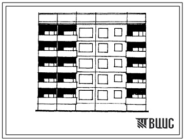Фасады Типовой проект 1-464А-0146/1 Пятиэтажная блок-секция торцевая правая на 15 квартир (двухкомнатных 2Б-5, трехкомнатных 3Б-10). Для строительства во 2Б климатическом подрайоне Латвийской ССР
