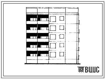Фасады Типовой проект 1-464А-0147/1 Пятиэтажная блок-секция торцевая левая на 15 квартир (двухкомнатных 1Б-5, трехкомнатных 32Б-10). Для строительства во 2Б климатическом подрайоне Латвийской ССР