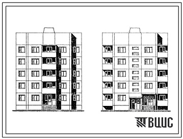 Фасады Типовой проект 122-088см.13.86 Блок-секция рядовая 5-этажная 14-квартирная со сквозным проходом 1Б-2Б-3Б (для строительства в г. Магадане)