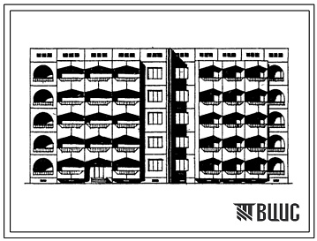 Фасады Типовой проект 105-062с/1 Блок-секция поворотная прямая пятиэтажная 20-квартирная 3Б-3Б-3Б-3Б.