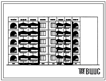 Фасады Типовой проект 105-063с/1 Блок-секция поворотная обратная пятиэтажная 20-квартирная 3Б-3Б-3Б-3Б.