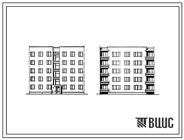 Фасады Типовой проект 89-012 Пятиэтажная рядовая блок-секция на 10 квартир (четырехкомнатных 4Б-5, пятикомнатных 5Б-5). Для строительства во 2В климатическом подрайоне Белорусской ССР