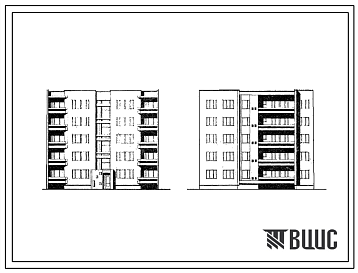 Фасады Типовой проект 89-013 Пятиэтажная рядовая с торцевым окончанием правая блок-секция на 15 квартир (однокомнатных 1Б-5, двухкомнатных 2Б-5, трехкомнатных 3А-5). Для строительства во 2В климатическом подрайоне Белорусской ССР