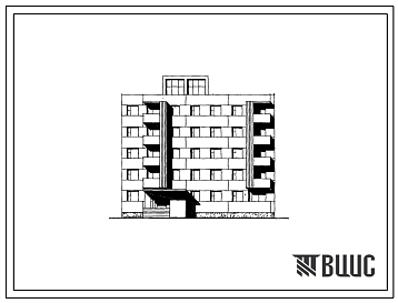 Фасады Типовой проект 72-07с Пятиэтажная блок-секция торцевая левая на 19 квартир (двухкомнатных 2А-4, 2Б-4; трехкомнатных 3А-5, 3Б-1; четырехкомнатных 4Б-5). Для строительства в 1А климатическом подрайоне Тувинской АССР сейсмичностью 7 и 8 баллонов