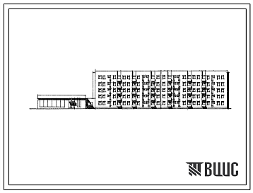Фасады Типовой проект 114-114-19с Пятиэтажный четырехсекционный жилой дом со встроено-пристроенным магазином на 67 квартир с продовольственным магазином (однокомнатных 1Б-11, двухкомнатных 2Б-18, трехкомнатных 3Б-29, четырехкомнатных 4А-9), вариант с промтоварны