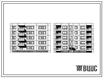 Фасады Типовой проект 99-011 Пятиэтажная блок-секция рядовая правая на 15 квартир (двухкомнатных 2Б-5, трехкомнатных 3Б-10). Для строительства в 1В климатическом подрайоне, 2 и 3 климатических районах.