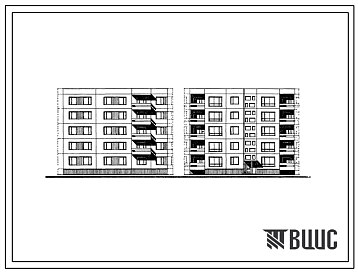Фасады Типовой проект 99-012 Пятиэтажная блок-секция рядовая левая на 15 квартир (двухкомнатных 2Б-5, трехкомнатных 3Б-10). Для строительства в 1В климатическом подрайоне, 2 и 3 климатических районах.