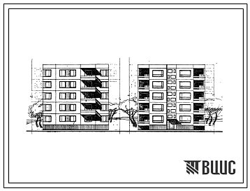Фасады Типовой проект 99-05 Блок-секция пятиэтажного дома рядовая правая на 15 квартир (двухкомнатных 2А-5, двухкомнатных 2Б-10). Для строительства во 2 и 3 климатических районах и 1В климатическом подрайоне.