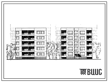 Фасады Типовой проект 99-07 Блок-секция пятиэтажного дома рядовая правая на 10 квартир (трехкомнатных 3Б-5, четырехкомнатных 4Б-5). Для строительства во 2 и 3 климатическом районах и 1В климатическом подрайоне.