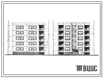 Фасады Типовой проект 99-09 Блок-секция пятиэтажного дома рядовая правая на 15 квартир (однокомнатных 1А-5, двухкомнатных 2Б-5, трехкомнатных 3А-5). Для строительства во 2 и 3 климатическом районах и 1В климатическом подрайоне.