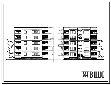 Фасады Типовой проект 99-016 Блок-секция пятиэтажного дома торцевая левая на 10 квартир (трехкомнатных 3А-5, пятикомнатных 5А-5). Для строительства во 2 и 3 климатическом районах и 1В климатическом подрайоне.