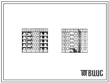 Фасады Типовой проект 94-07 Пятиэтажная крупнопанельная рядовая левая 2Б-3А-3Б блок-секция на 15 квартир. Для строительства во 2 и 3 строительно-климатичских зонах, в районах Украинской ССР с обычными геологическими условиями, с просадочными грунтами и с подраба