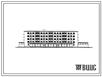 Фасады Типовой проект 1-447ЮС-7 Пятиэтажный 4-секционный 48-квартирный кирпичный дом со встроенным в 1 этаже промтоварным магазином на 25 рабочих мест. Для строительства в 3 строительно-климатической зоне в районах с сейсмичностью 7 баллов.