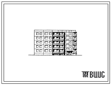 Фасады Типовой проект 84-022/1 Блок-секция пятиэтажная 20-квартирная поворотная 135? со входами, расположенными с противоположных сторон (левая)  с шагом поперечных стен 2,4 и 3,6 м для строительства в IВ климатическом подрайоне, II и III климатических районах.