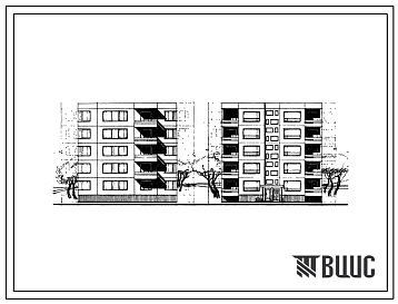 Фасады Типовой проект 99-05/1 Пятиэтажная блок-секция рядовая правая на 15 квартир (двухкомнатных 2А-5, 2Б-10). Для строительства в 1В климатическом подрайоне, 2 и 3 климатических районах