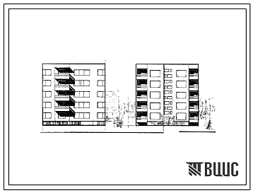 Фасады Типовой проект 99-06/1 Пятиэтажная блок-секция рядовая левая на 15 квартир (двухкомнатных 2А-5, 2Б-10). Для строительства в 1В климатическом подрайоне, 2 и 3 климатических районах