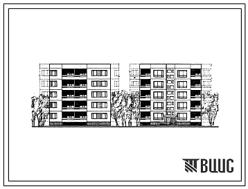 Фасады Типовой проект 99-07/1 Пятиэтажная блок-секция правая на 10 квартир (трехкомнатных 3Б-5, четырехкомнатных 4Б-5). Для строительства в 1В климатическом подрайоне, 2 и 3 климатических районах