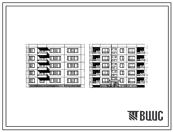 Фасады Типовой проект 99-011/1 Блок-секция пятиэтажная рядовая правая на 15 квартир (двухкомнатных 2Б-5, трехкомнатных 3Б-10). Для строительства в 1В климатическом подрайоне, 2 и 3 климатических районах