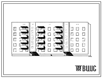Фасады Типовой проект 114-03с/1 Пятиэтажная блок-секция двухсекционная торцевая на 35 квартир (однокомнатных 1Б-5, двухкомнатных 2Б-15, трехкомнатных 3Б-10, пятикомнатных 5Б-5) со стенами из кирпича. Для строительства в 1В и 1Д климатических подрайонах сейсмично