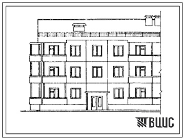 Фасады Типовой проект 48-022с/1 Трехэтажная блок-секция торцевая левая на 9 квартир (однокомнатных 1Б-3, двухкомнатных 2Б-3, трехкомнатных 3Б-3). Для строительства в 3 климатическом районе Киргизской ССР сейсмичностью 8 и 9 баллов