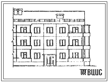 Фасады Типовой проект 48-023с/1 Трехэтажная блок-секция торцевая правая на 9 квартир (однокомнатных 1Б-3, двухкомнатных 2Б-3, трехкомнатных 3Б-3). Для строительства в 3 климатическом районе Киргизской ССР сейсмичностью 8 и 9 баллов