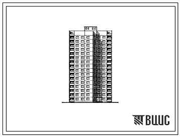 Фасады Типовой проект 111-162-1п/1 Шестнадцатиэтажный односекционный дом на 64 квартиры (однокомнатных 1Б-1, двухкомнатных 2Б-31, трехкомнатных 3Б-17, четырехкомнатных 4Б-15). Для строительства во 2 климатическом районе г.Харькова на грунтах 1-го типа просадочно